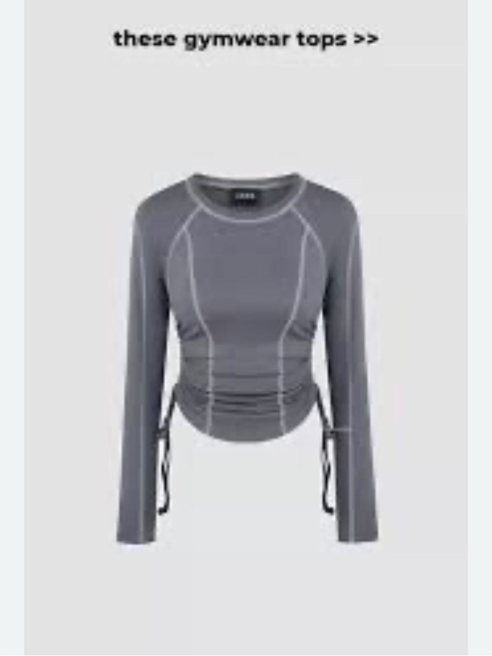 Grey Long-Sleeve Ruched Gym Top